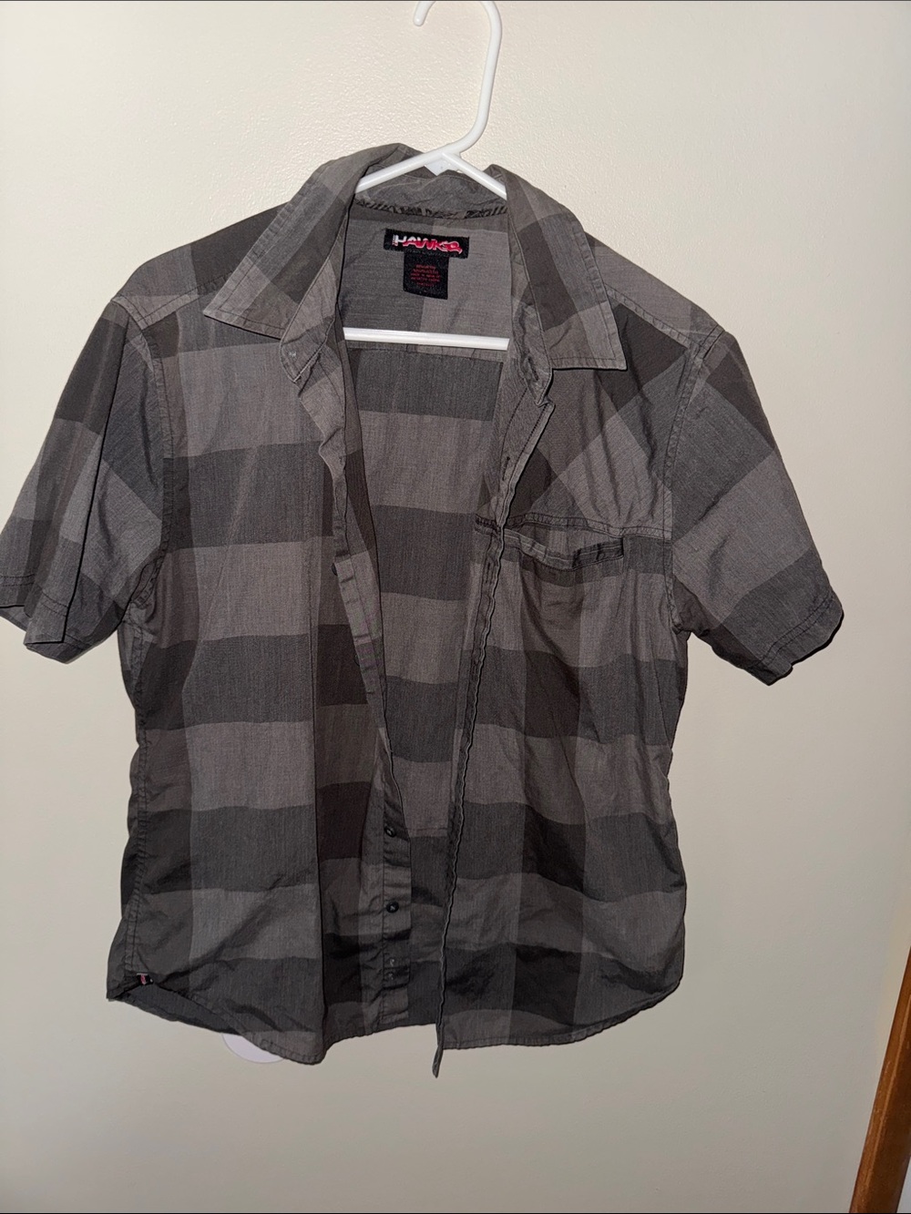 Tony Hawk Gray Button-Up Shirt with Subtle Plaid